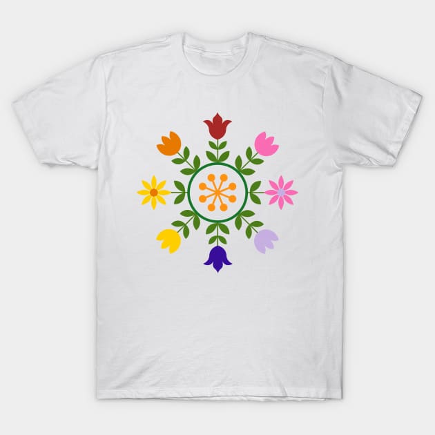 Scandinavian Style Flowers Wheel T-Shirt by NataliePaskell